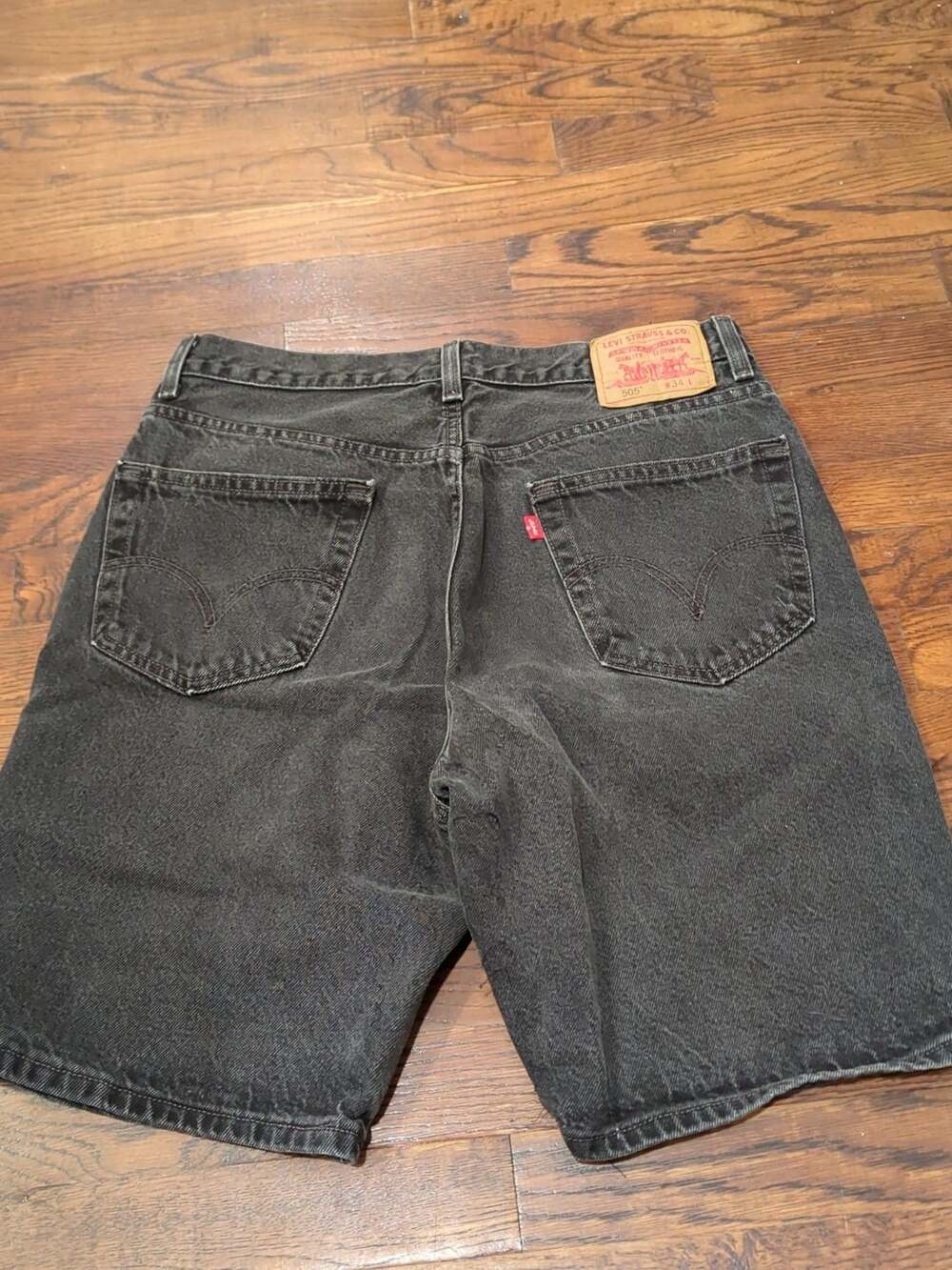 Levi's 505 Denim Shorts Size 34 Black Cut Off Jean Shorts